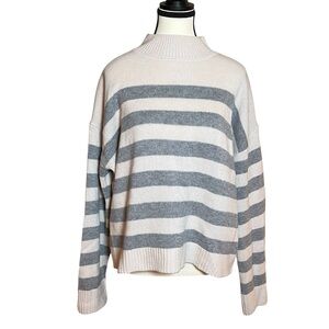 Harper Lane Wool Cashmere Ivory Gray Striped Pullover Sweater Women’s Size Large